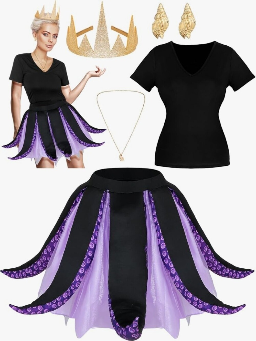 Ramede 5 Pcs Women Octopus Costume Halloween Witch Costume